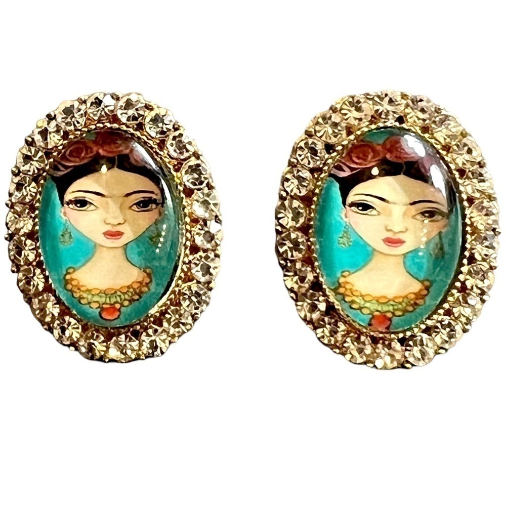 Frida Crystal Rhinestone Oval Post Earrings